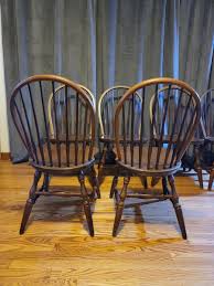 Antique Spindle Back Wooden Chair Set Farmhouse Dark Wood | eBay