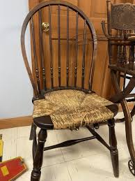 Spindle Bow Back Farmhouse Rush Seat Chair wood vintage ...