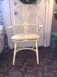 Fabulous Pair Windsor Chairs Painted Light Yellow Cushions ...
