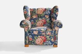 Swedish Designer, Lounge Chair, Wood, Fabric, Sweden, 1930s For Sale at 1stDibs