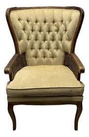 1960s Vintage Lewittes Style High Back Cane Wingback Tufted Chair | Chairish