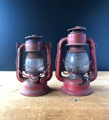 Set of Two Vintage Red Railroad Lanterns Deitz Comet and Sun ...