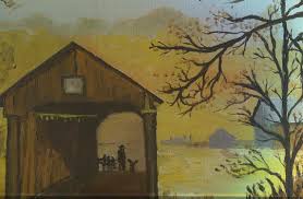 Vintage Americana Southwest Cowboy Covered Bridge House Silhouettes Burnt Sienna Colors Original Oil Painting Attributed E Harvey Not Signed - Etsy