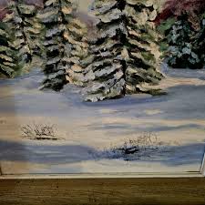 Vintage Large Framed Winter Evergreen Painting | eBay