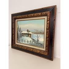 Vintage Signed Painting of Winter Landscape with Cabin ...