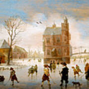 A Winter Scene with Skaters Canvas Print by Hendrick Avercamp - Pixels Canvas Prints
