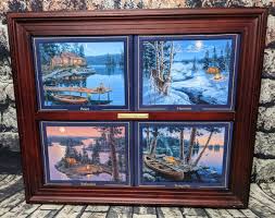 Collector's Plate Set of 4 Darrell Bush Nature's Hideaways Art Framed Cabin Wood | eBay