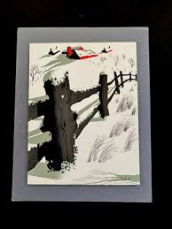 FENCE ~ EYVIND EARLE ~ VTG Salesman Sample Xmas Greeting Card ~ EXTRAORDINARY | eBay