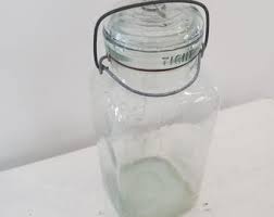 Antique Square Jar Green Glass Jar Rare Perfect Seal Crest Mason Canning Large Wide Mouth Wire Clamp 10.5 Inch Tall Embossed - Etsy