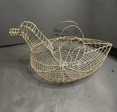 Vintage Wire Metal Egg Basket Hen Chicken With Handles ...