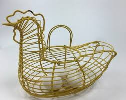 Vintage Farmhouse Wire Chicken Egg Basket With Handles ...