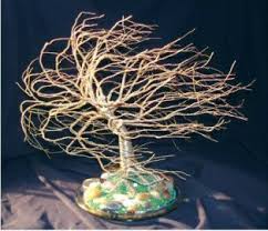 Wire Bonsai Tree Sculpture - Brass Windswept14"Hx15"Wx13"D