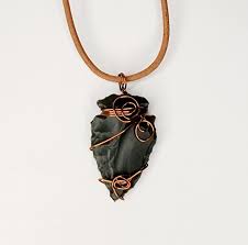 Arrowhead Necklace Black Agate and Copper Wire With Leather ...