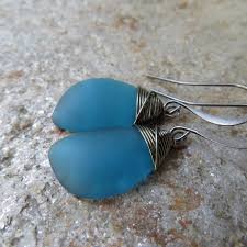 Cobalt Blue Sea Glass Earrings Wire Wrapped With Hematite ...