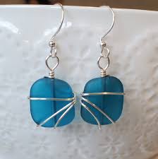Teal Blue Sea Glass Earrings Jewelry, Petite Blue Green ...