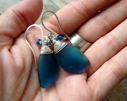 Sea Glass Earrings With Crystal London Blue Teal Glass ...