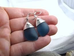 Teal Sea Glass Earrings - Cultured Beach Glass Jewelry - Etsy