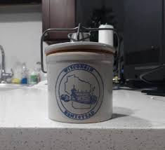 Wisconsin Homestead Stoneware Gray Glass Cheese Crock Bail ...