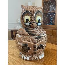 Vintage 1970s Wise Owl Book Reading Lidded Cookie Jar ...