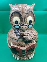Vintage Wise Owl Cookie Jar ABC Teacher w/ Glasses Book ...