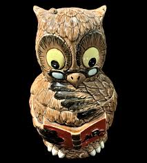 Vintage Cookie Jar of Owl Learning ABCs, Wearing Spectacles ...