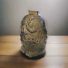 VINTAGE Smoke Glass WISE OLD OWL Coin Bank, Slot Top 6 1/2 ...