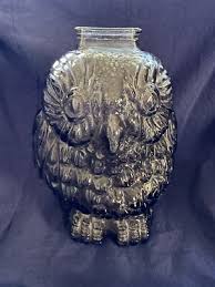 Vintage 1970s Libbey Smoke Glass Wise Old Owl Bank Retro ...