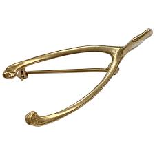 Lucky Wishbone Vintage Brooch 14K Gold Three-Dimensional ...