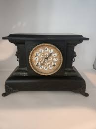 Antique E. Ingraham Chiming 8 Day Ebonized Faux Marble Lion ...