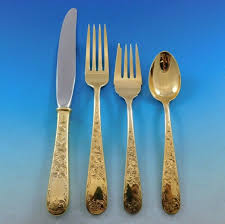Old Maryland Engraved Gold Kirk Sterling Silver Flatware Ser