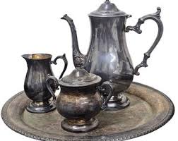 Silver Platter & Teapot Set With Tray, Creamer, and Sugar ...