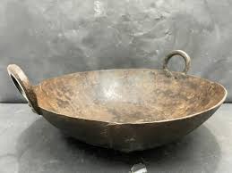 OLD ANTIQUE HANDMADE RUSTIC IRON WOK KADAI / DEEP FRYING PAN, KITCHENWARE | eBay