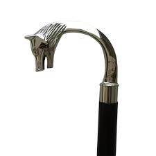 Vintage Silver Brass Wolf Head Walking Cane - Victorian ...