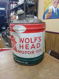 Vtg Wolf's Head Motor Oil Metal Advertising 5 Gallon Can Oil ...