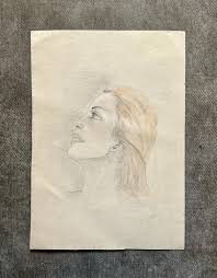 1940s French Colored Pencil Drawing on Paper. Portrait of ...