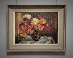 Vintage Large Floral Oil Painting, Dark Moody Bouquet Still ...