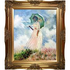 La Pastiche Woman with a Parasol (Facing Left) Claude Monet Gold Wood Framed 28-Inches H x 32-Inches W People Canvas Hand-Painted Painting in the Wall Art department at Lowes.com