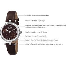 Burgi Women's Quartz Diamond Markers Etched Flower Dial Leather Brown Strap Watch - Overstock - 10061932