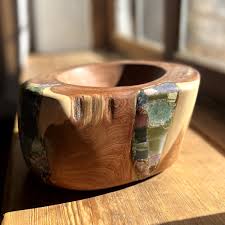 Cedar bowl inlaid with stones | TAOS ART MUSEUM'S ONLINE STORE