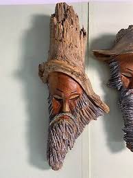 2 Gene Olson Drift Wood Hand Carvings Man's Face Art Sculpture Plaque Very Rare | eBay