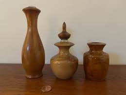 Vintage Set of 3 Turned Redwood and Myrtlewood Bud Vases and Perfume / Scent Bottle - Set - Modern - Mcm - Midcentury Modern - Etsy