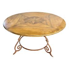 Round De Bournay Parquetry Wood Plank Dining Table on Iron ...