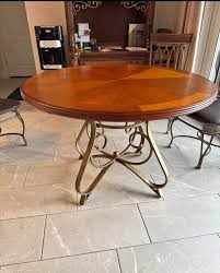 43 inch round wooden table with metal base