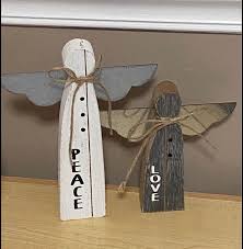 Set of two wood angels wooden decor PEACE LOVE farmhouse ...