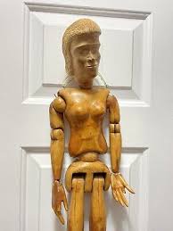 Antique Folk Art Hand Carved Female Jointed Wood Doll ...