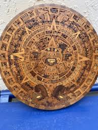 Vintage Aztec Calendar Hand Carved Inlay Wood Art Mexican ...