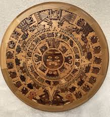VTG Large Carved Wood Inlay Marquetry Aztec Mayan Calendar ...