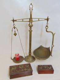 Large Brass Balance Scale With 2 Sets Of Weights, Scale Is 33.5" Tall, Includes Two Sets Of Weights