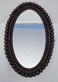 Old Vintage Oval Dark Wooden Glaze Beaded 13.5"x 8.5" Mirror ...