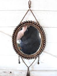 Boho Wood Beaded Oval Hanging Mirror - Vintage 1970s Wall ...